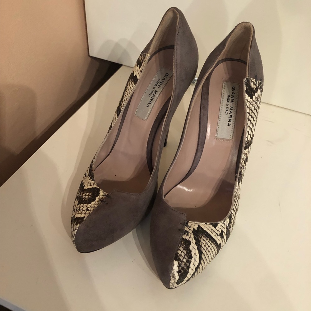GIANNI MARRA Suede Platform Snakeskin Grey Pump High Stiletto Heel Italian Y2K